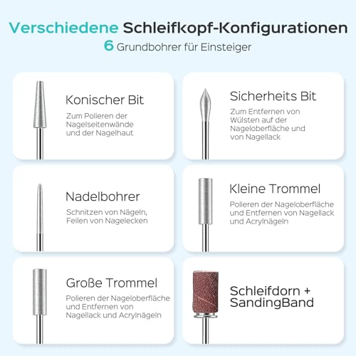 COSLUS Nagelfräser Kabellos Tragbar für Gelnägel: elektrische Nagelfeile stufenloser Geschwindigkeitsregelung für Maniküre Pediküre und Acrylnägel Plastik Nail Drill für Anfänger & Nagelstudio Zuhause