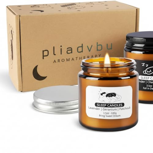 2 Pack Scented Candles Set|7 oz.Sleep Sweet Dream with Lavender,Geranium and Patchouli, Deep Sleep with Lavender,Chamomile Aromatherapy Candle,Long Lasting Time,Perfect Home Gifts for Men,Women