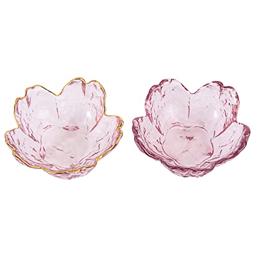 PEPLAYTAL 2 Piezas plato de flor de cerezo de cristal estante de secado de platos contenedores de salsa bol tazón con salsa avena mini bandeja de salsa plato de salsa de comida Vidrio Violet