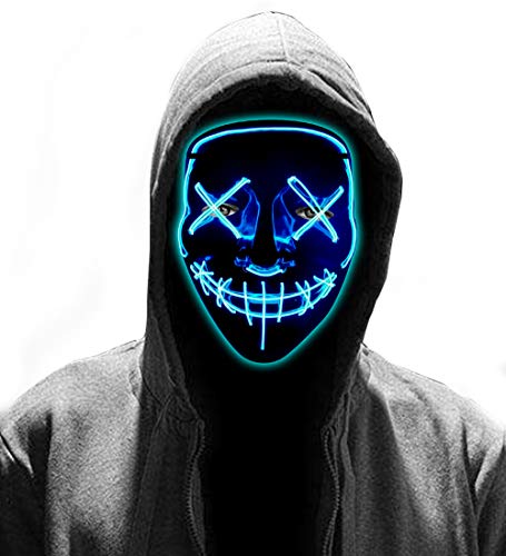 LED Halloween Mask - Glowing Light Up Mask Purge Mask for Men Women Carnival Masqueradeย Cosplay Blu - //coolthings.us