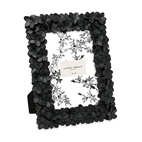 Image of Laura Ashley 4x6 Black Flower Textured Hand-Crafted Picture Frame w /Easel