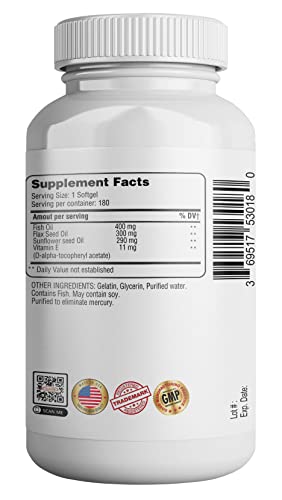 Health Lfe 0025 365 Health Omega 3-6-9 180 Softgels | From Fish, Flaxseed, Borage Oils thumb #5