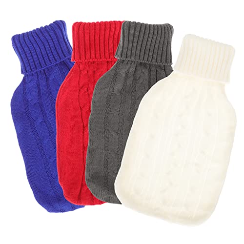 JECOMPRIS 4pièces Housse Tricotée Pour Bouillotte Manchon Tricoté Pochette Chauffante Portable Accessoire Hiver Housse Amovible Compacte