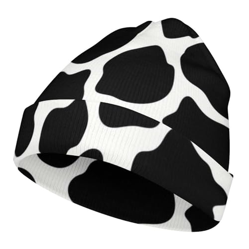 Cow Print Kids Beanie Hat for for Girls Boys Children Cap Winter Knitted Chemo Cancer Headwear Accessories Gifts Decoration Black