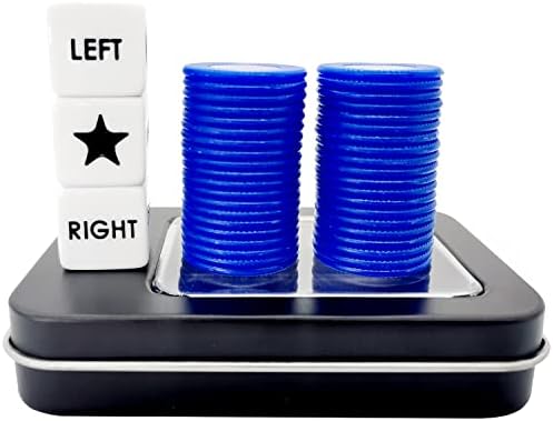 Left Right Center Dice Game Prime Set with 3 Dices + 40 Chips (Blue)