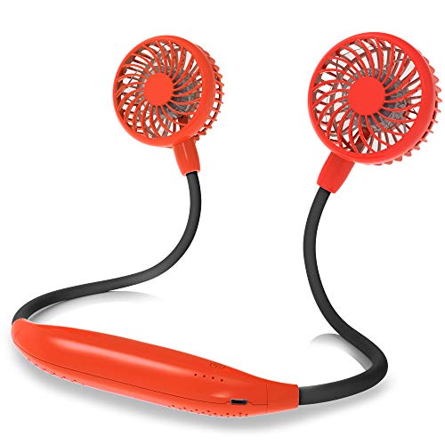 Portable Neck Fan, 2600mAh Battery Operated Ultra Quiet Hands Free USB Fan with 6 Speeds, Strong Wind, 360° Adjustable High Flexibility Wearable Personal Fan for Home Office Outdoor Travel (Red)