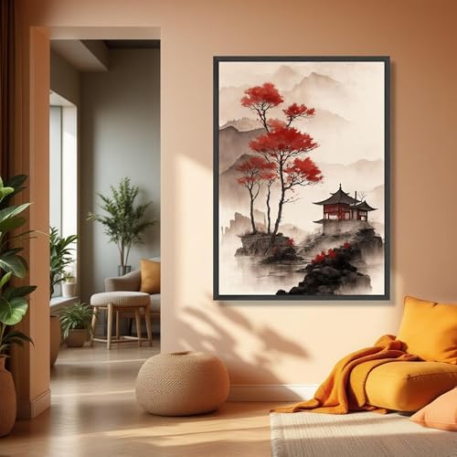 Tableau paysage asiatique zen toile érable rouge 60x90cm