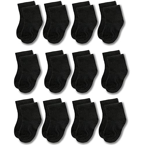 Image of 12 Pairs Newborn Infant Toddler Socks For Baby Boy Girl Cotton Stretch Crew 0-24 Months Black