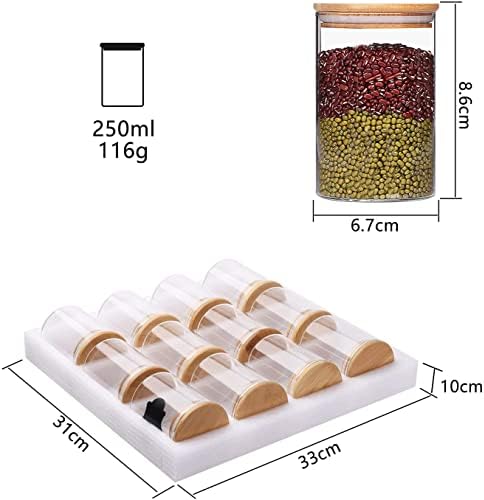 Ftkletp,Glass Jars Set 250ml, 12 Set Spice Jars with Bamboo Lids Airtight and Labels, Small Food Cereal Storage Canister for Home Kitchen Tea Herbs Coffee Flour Herbs Grains