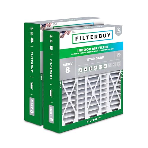 Filterbuy 20x25.25x3.5 Air Filter MERV 8 Essential Dust & Allergy Defense (2-Pack), Pleated HVAC AC Furnace Filters for AprilAire Space-Gard 102 & 2120 (Actual Size: 19.94 x 25.38 x 3.75)