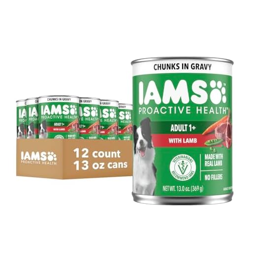 IAMS Proactive Health Wet Dog Food Adult, Canned Dog Food, Lamb Chunks in Gravy, 13 oz. Cans, Pack of 12