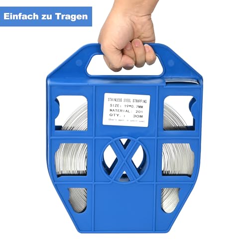 MYOYAY Edelstahl Stahlband Erdungsband 19mm x 30m, Profi Metall Stahlkabelbinder Montageband Stahl Umreifungsbandspule Rolle Umreifungsband für Verkehrsschildern Install und Verstärkung