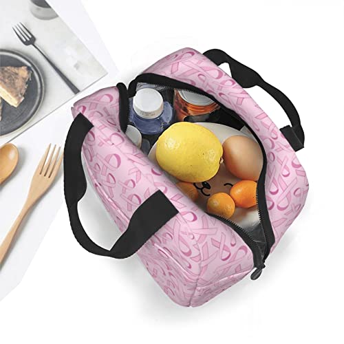 Pink Ribbon Pattern Printed Lunch Bag For Womenmen,Insulated Cooler Bento Lunch Box Bag Reusable Lunch Bag For Nurses Teacher #TOP5