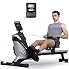 ISE Rameur Musculation, Rameurs Pliable Appartement, Rameur Magnétique 8 Niveaux Résistance, Rowing Machine Silencieux Stable, Rails Solide&Lisse, Rameurs Ecran LCD, Siège Ergonomique, Cardio-Training