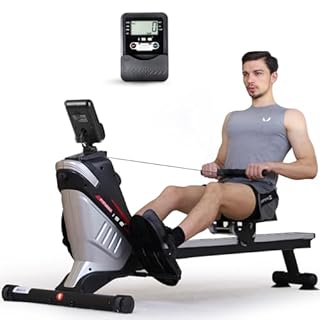 ISE Rameur Musculation, Rameurs Pliable Appartement, Rameur Magnétique 8 Niveaux Résistance, Rowing Machine Silencieux Stable, Rails Solide&Lisse, Rameurs Ecran LCD, Siège Ergonomique, Cardio-Training
