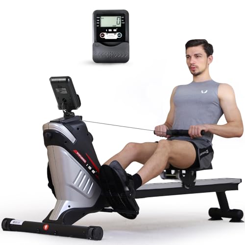 ISE Rameur Musculation, Rameurs Pliable Appartement, Rameur Magnétique 8 Niveaux Résistance, Rowing Machine Silencieux Stable, Rails Solide&Lisse, Rameurs Ecran LCD, Siège Ergonomique, Cardio-Training