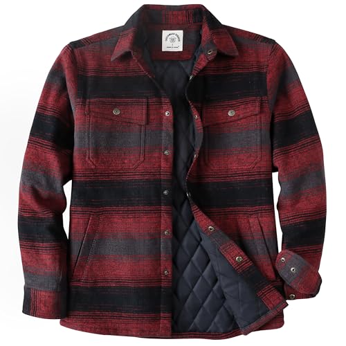 Dubinik® Mens Shacket Lightweight Jacket Cozy Warm Lined Overshirt Flannel Shirts For Men Long Sleeve Snap Casual Plaid