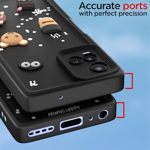 Image of Pikkme Back Cover for Vivo Y21 2021 / Y33s | Cute Fun Cartoon 3D Bear Silicone Full Body Protection Bumper Case (Black)