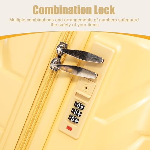 Image of 20 Inch ABS Hard Shell Travel Checked Luggage With Combination Lock, Yellow