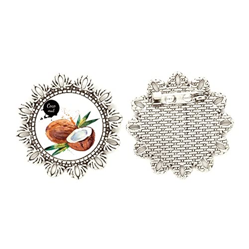 Broche de flores plateadas con diseño de coco tamaño medium elegante