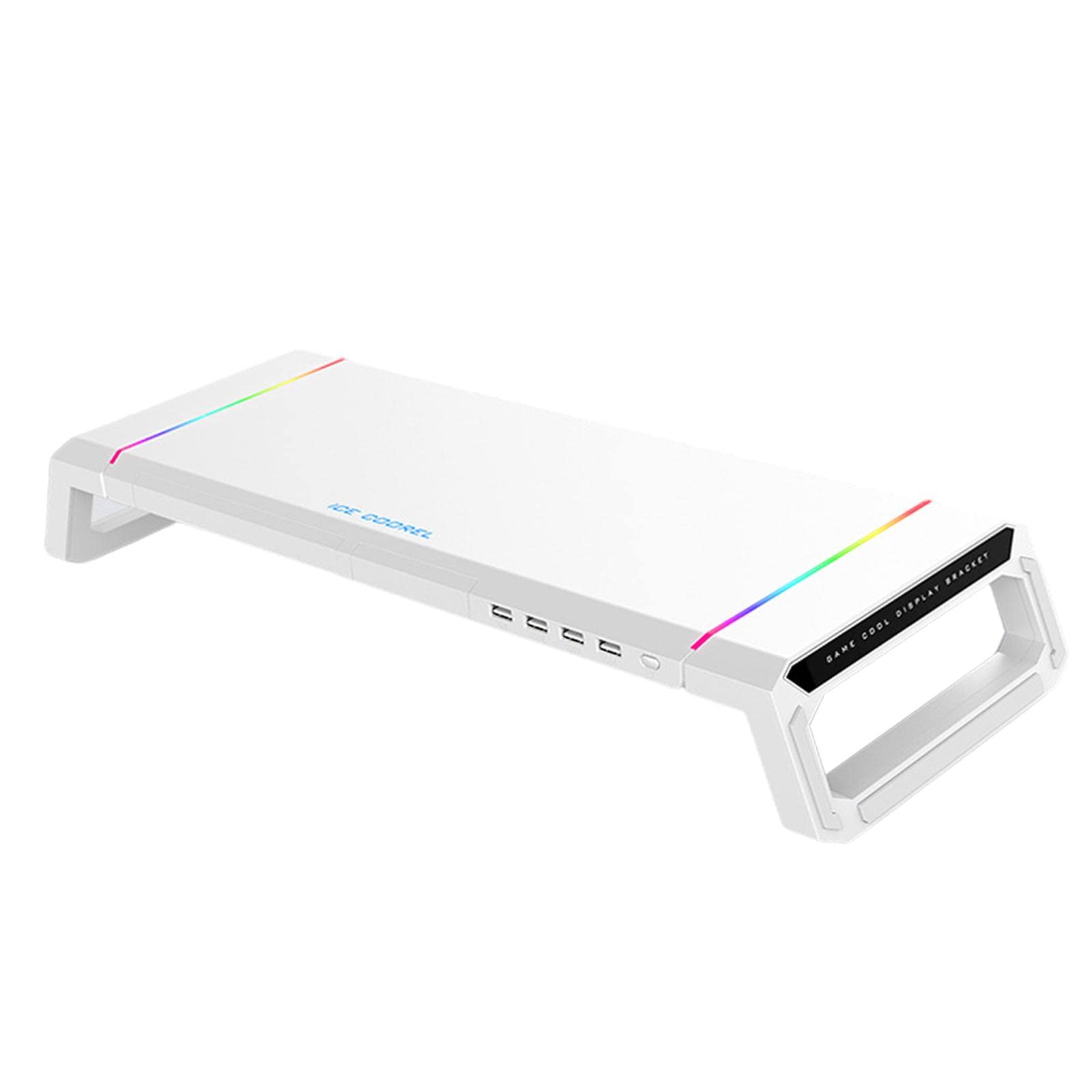 Yejbbuc White Computer Monitor Stand Riser Bracket Rgb 4 Usb Desk Organizer
