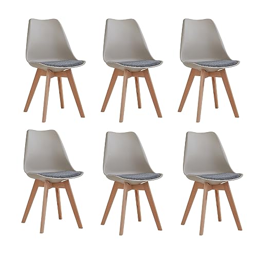 BenyLed - Set di 6 sedie da sala da pranzo scandinave, moderne sedie da cucina con cuscino in tessuto, sedie supplementari in lino con gambe in faggio, colore: marrone, tessuto