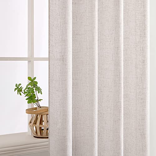 MIULEE White Linen Curtains 96 Inch Long for Bedroom Living Room, Soft Thick Linen Textured Window Drapes Semi Sheer Light Filtering Rod Pocket Back Tab Burlap Look Farmhouse Decor, 2 Panels