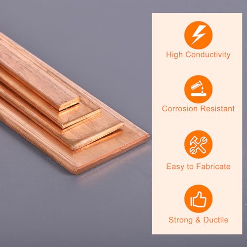 sourcing map Copper Flat Bar, 0.04" x 3/8" x 9'' C110 Solid Copper Bus Bar Stock Plate Solid Metal Sheets for DIY Crafts, Repairs, Electrical (1mm x 10mm x 230mm) - Image 3