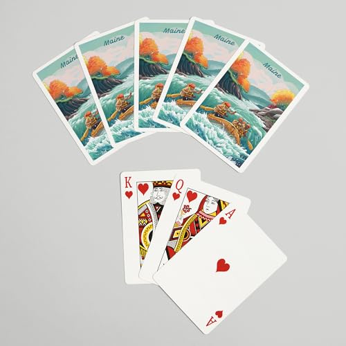 Lantern Press Maine, Seek Adventure, River Rafting, Hojas de Otoño, Baraja de 52 Cartas Poker miniatura 7