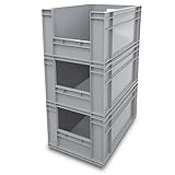 AUTORCE 3 cajas de almacenamiento de plástico resistentes de 66 litros, contenedores industriales grandes de 600 x 400 x 320 mm, cajas apilables para almacén, garaje, herramientas, hogar y uso