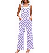 YXLUOKY Overalls for Women Loose Fit Jumpsuits Fashion Checkered Straight Leg Pants Stretch Bib C...