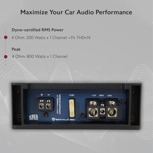 image for Rockville dB10 800W Mono 4-Ohm Car Amplifier, High-Speed MOSFET, Adjus