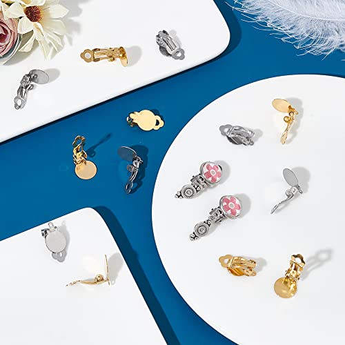 UNICRAFTALE 60pcs 2 Colors 18mm Long 304 Stainless Steel Clip-On Earrings Findings Flat Round Golden Tray Non-Pierced Earrings Components Ear Hoops Earring Converters for Earring Making - Image 2