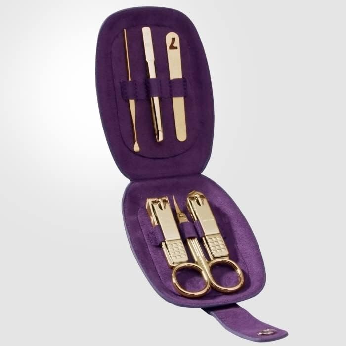 Korean Nail Clippers! World No. 1. Three Seven (777) Travel Manicure Pedicure Grooming Kit Set - (6 PCs: TS-60PG), Made in Korea, Since 1975 (Purple Case & Gold Only)