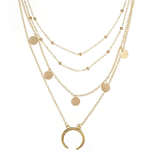 QCZJ Collier ras du cou multicouche avec pendentif en forme de lune et de croissant de lune - Collier multicouche pour femme et fille, Zinc Cover