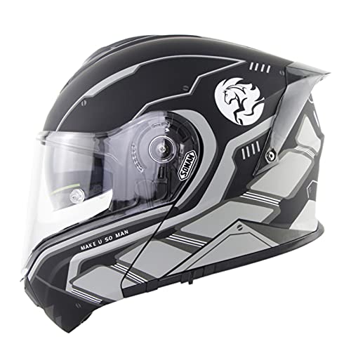 Casque Intégral Modulaire, Casque De Moto Rabattable À Double Visière Avec Lentille De Couleur Intégrée, Casque De Course De Moto Approuvé Par Le DOT/ECE Pour Hommes Et Femmes,Silver b,3XL
