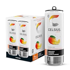 CELSIUS Energy Drink, Sparkling Mango Lemonade, Natural Flavours. No Artificial Colours, Sugar Free Energy Drinks, 355 mL, 4-Pack
