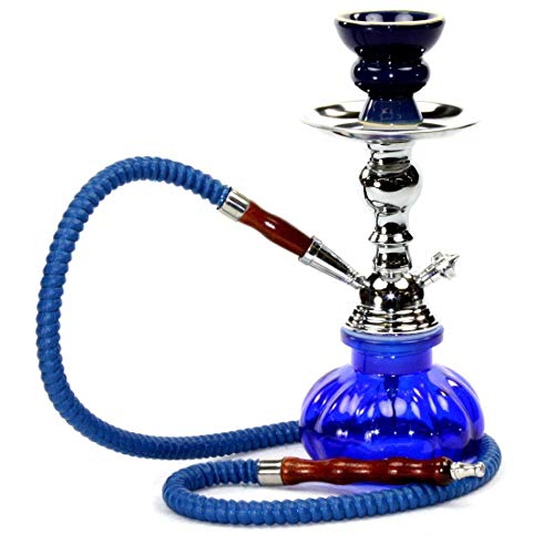 GStar 11" Premium 1 Hose Hookah Complete Set - Mini Pumpkin Hookah Glass Vase (Royal Blue)
