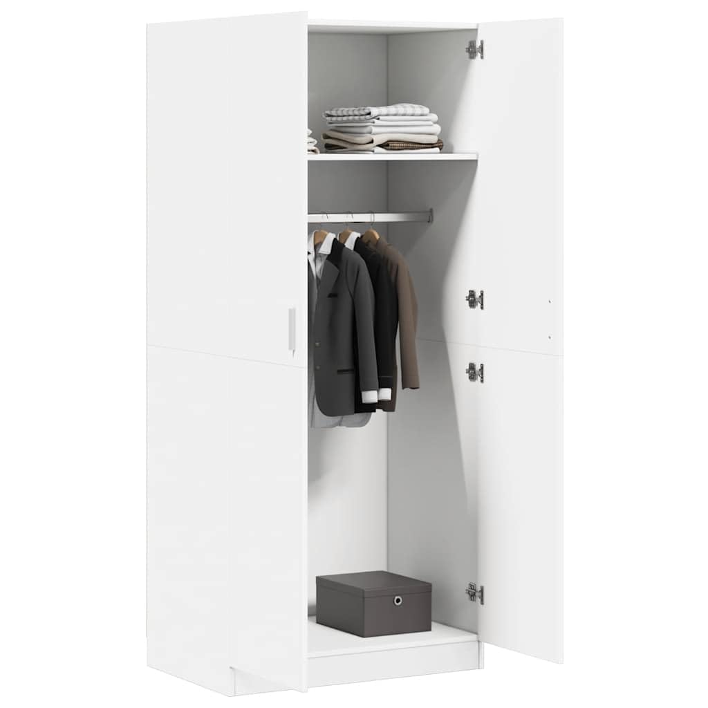 Armadio bianco, 80 x 52 x 180 cm, in legno con 2 ante, asta appendiabiti, scomparto, specchio, ideale per camera da letto, corridoio, cameretta dei bambini e soluzione versatile per riporre