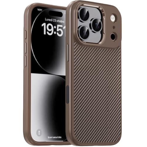 Coque en fibre de carbone pour iPhone 17 Pro Max finition or élégante avec boutons métalliques