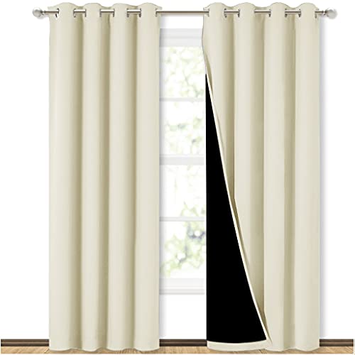 Image of NICETOWN Living Room Completely Shaded Draperies, Privacy Protection & Noise Reducing Ring Top Drapes, Black Lined Insulated Window Treatment Curtain Panels (Beige, 2 Pieces, W52 x L84)