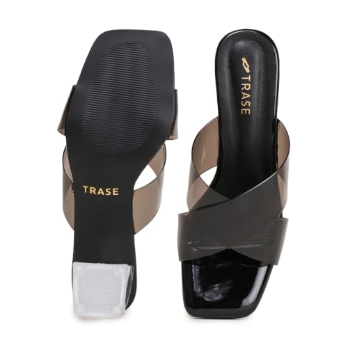 Image of TRASE Transparent Cross Strap Block Heels for Women Stylish | Fashionable Heel Sandals for Girls | Elegant & Formal Footwear