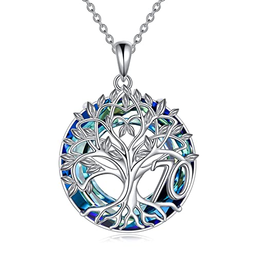 16th 18th 30th 40th 50th 60th 70th 80th 90th 100th Birthday Gifts Necklace for Women Sterling Silver Tree of Life Necklace with Blue Crystal Mothers Day Christmas Jewelry Gifts for Mother Women Wife