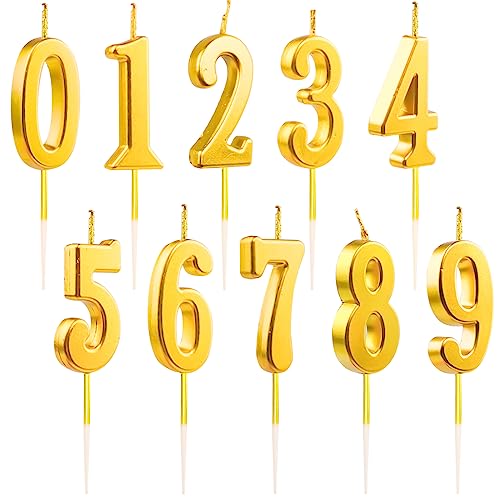Sheryl&Rain 10PCS Birthday Candles Numbers,Gold Candles Birthday Cake,Gold Number Candles,Number 0 9 Candle for Adults Decorate Birthday Wedding Anniversary Graduation Party