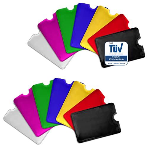 AntiSpyShop RFID Schutzhülle, TÜV geprüft, NFC Blocker - Kreditkarten, Bank-, EC Karten Abschirmung (14er Bunt) Cover