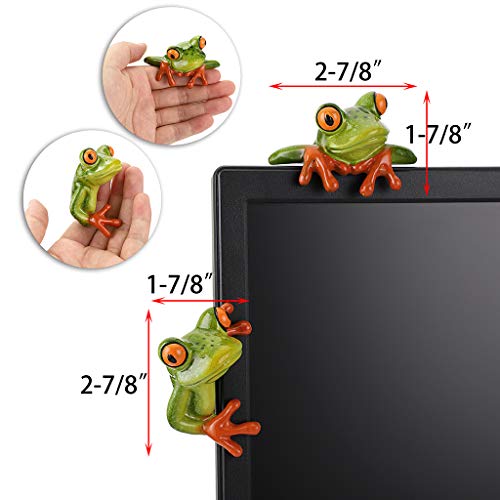 Juxyes Set Of 2 Resin Creative 3D Craft Frog Figurine Computer Monitor Decor, Personalized Animal Collectible Figurines Mascot Frog Resin Crafts For Home Office Decoration #TOP1