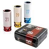MJW Aufsatzsatz 1/2" 6-kant mit Sicherungshülse lange Schlagkappen 1/2" 6-kant lang 17 | 19 | 21 Cr-Mo Stahl Kräftiger Satz von Einsätzen Metrische Größen