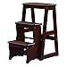 MHBGX Wielofunkcyjny składany stołek, składany stołek 3-poziomowy drewniany taboret schodowy, 3-stopniowy stołek drabinkowy/56 x 30 x 60 cm, brązowy