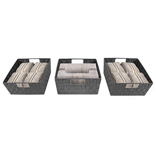 Sorbus Woven Basket Bin Set - Shelf Storage Tote Baskets For Household Items - Stackable With Woven Straps & Built-In Carry Handles (Gray) #TOP4