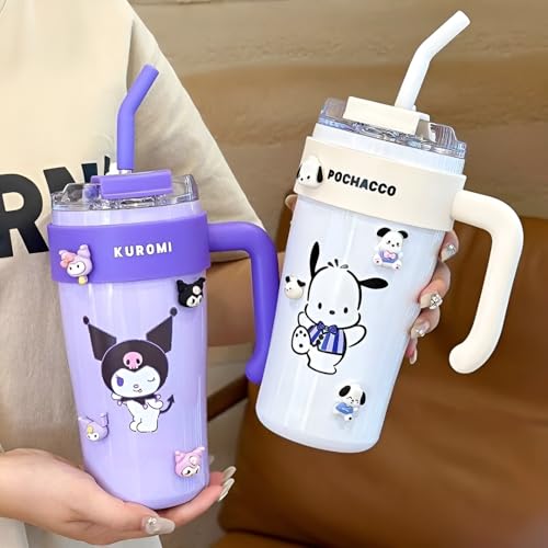 Image of MD'S Home Insulated 860ml Tumbler with Handle and Straw Lid 100% Leak-Proof Cupholder Friendly Travel Mug 29oz Stainless Steel Insulated Tumbler with lid and straw Gifts for Women Men Him Her (PURPLE)